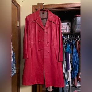 Vintage red faux leather trench coat/jacket (rare, beautiful)